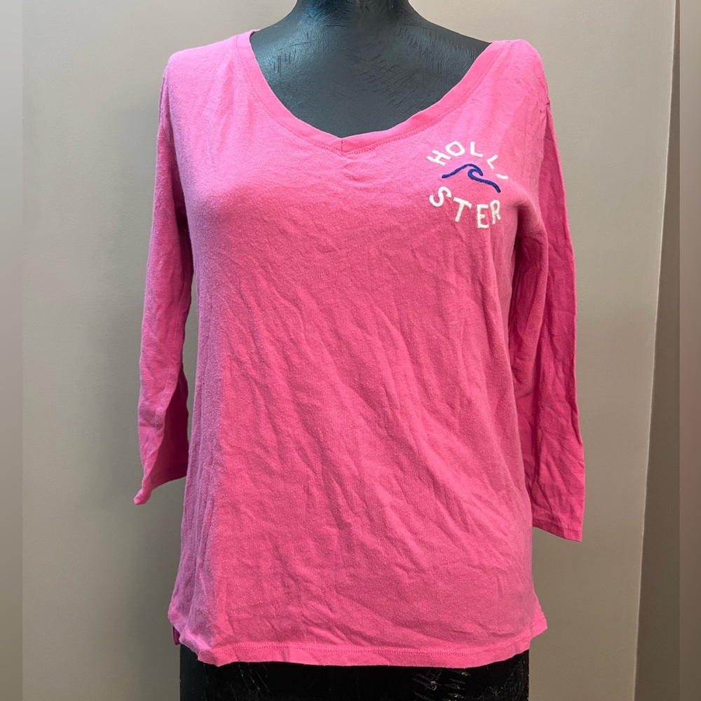 2010’s Hollister Embroidered Pink Jersey Tee 3/4 Sleeve Size Small